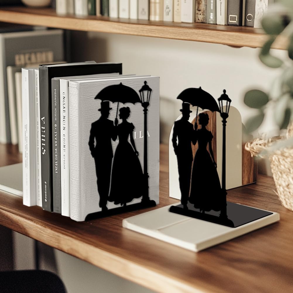 Metal Bookends / Gentleman and Lady with Umbrella