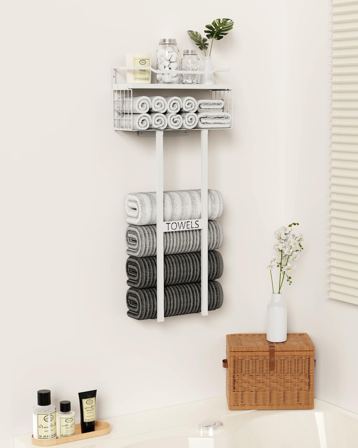 Aetyord Towel Racks for Bathroom 31inch Wall Mounted Towel Rack,Floating Shelf with Wood Plank,Towel Storage for