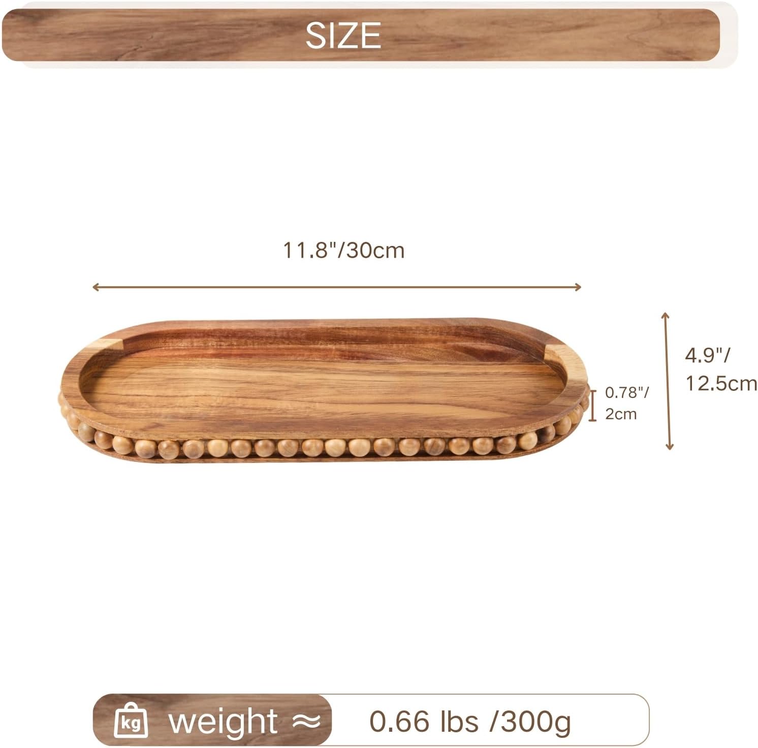 Beaded Edge Farmhouse Tray / Acacia Wood