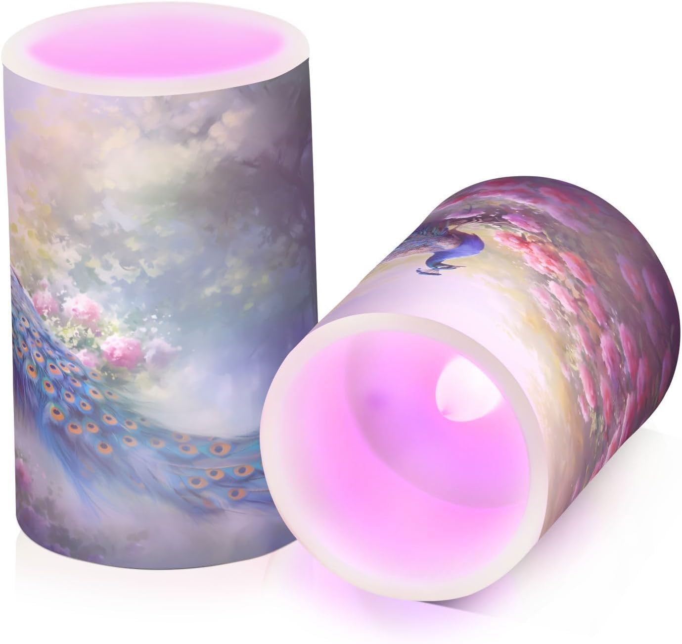 Flickering Flameless Candles, Peacock Flowers LED Candles with Remote Timer, Set of 2 Battery Operated Candle for