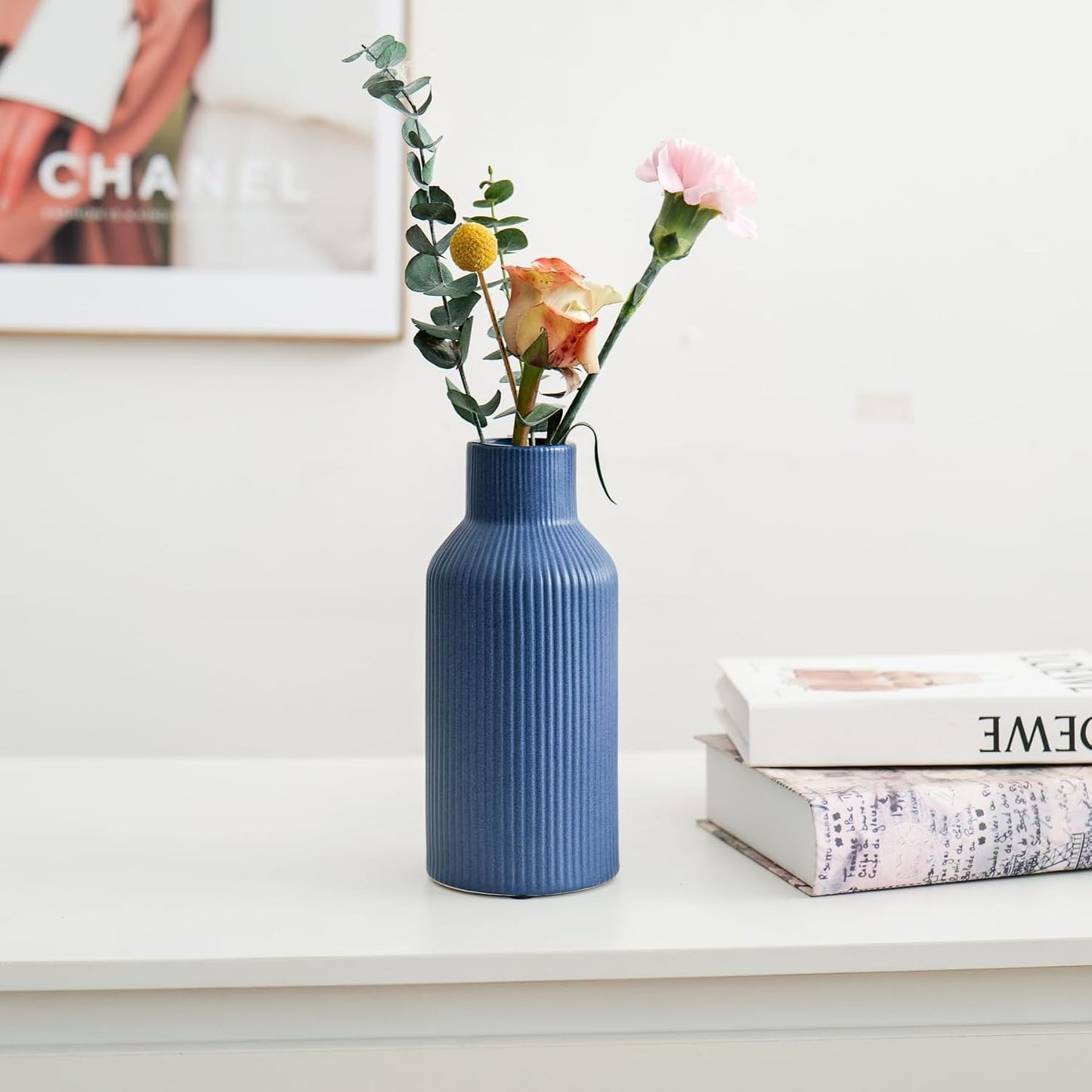 Bohemian Ceramic Vase / Blue / 8in