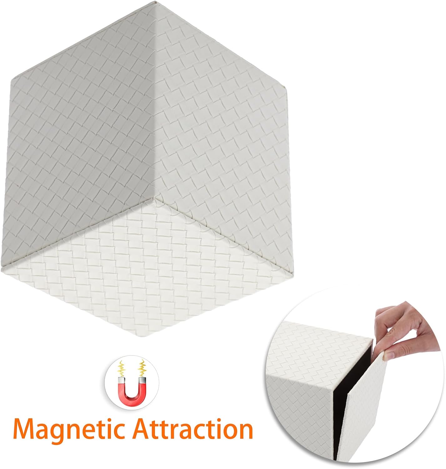 Tissue Box Cover Square Tissue Box Stylish PU Woven Lozenge Pattern Tissue Box Holder / White