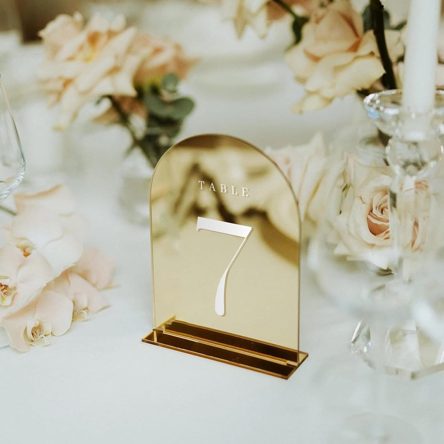 Gold Mirror Arch Table Numbers for Wedding, 25 Pack 5x7" Gold Mirror Arch Acrylic Signs with Stand Acrylic Table
