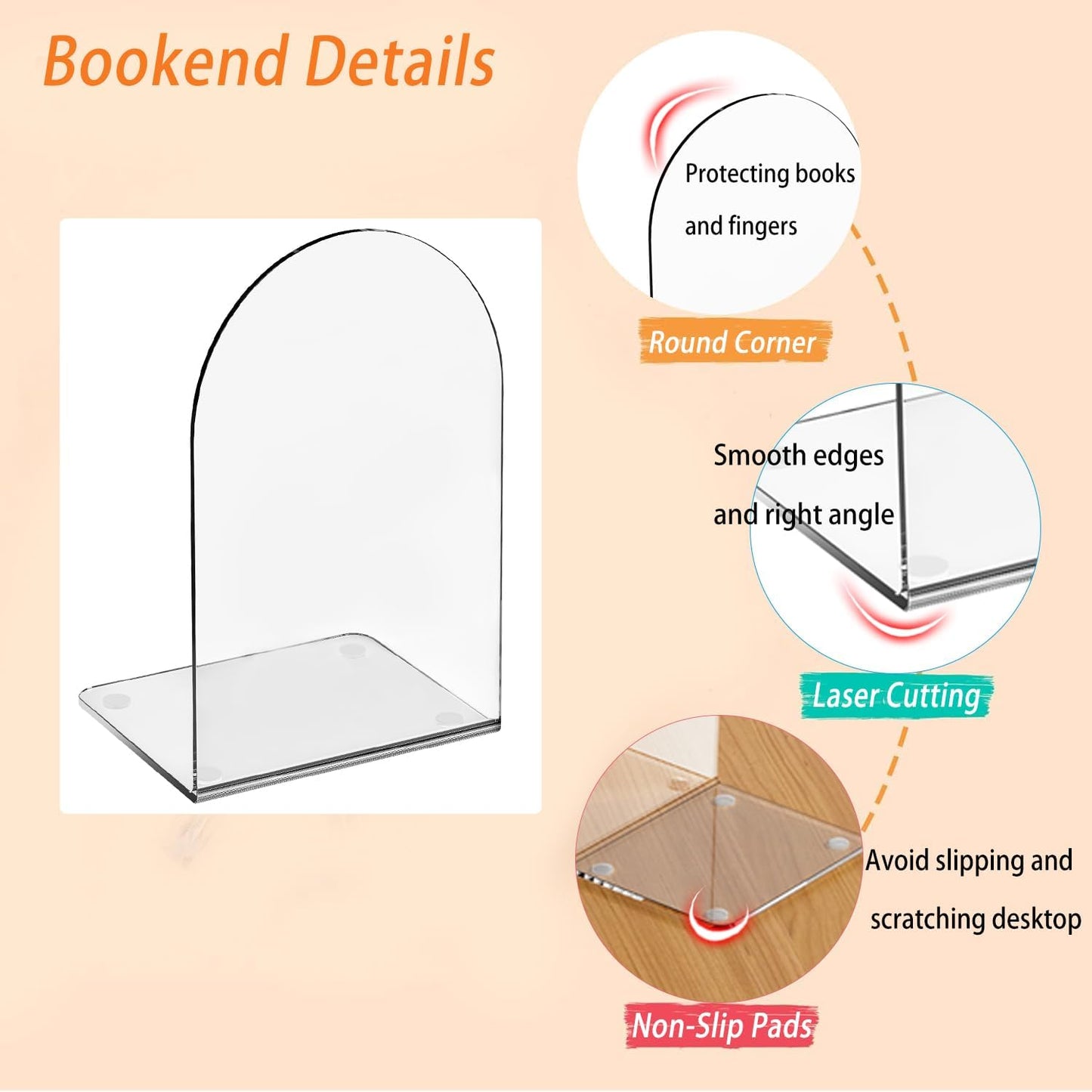 Acrylic Book / Bookends / Clear / Set of 6