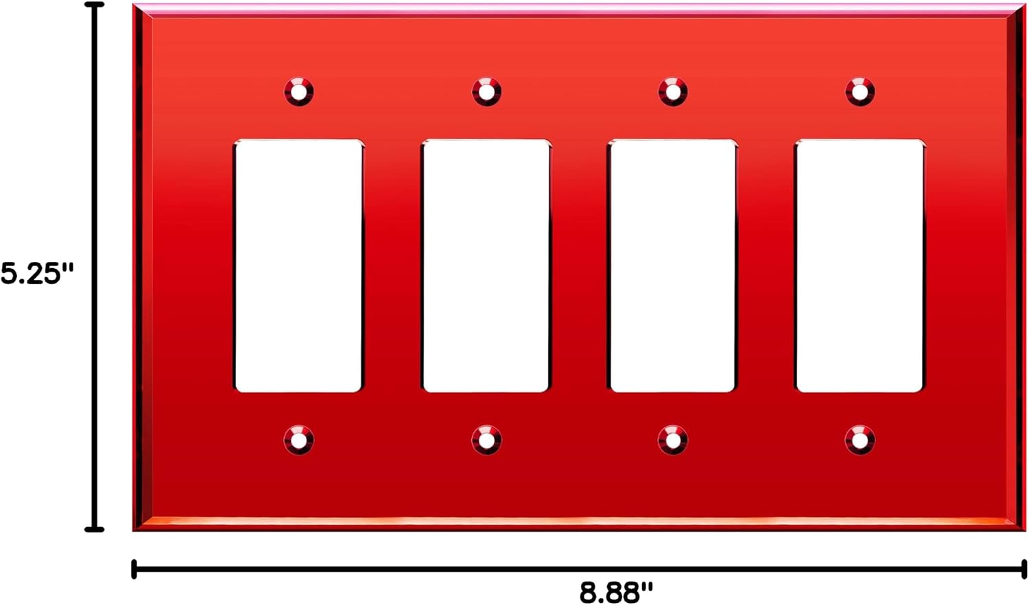 LIDER Reflective Decorator Wall Plate, Oversized 4-Gang, Mirror Glass Red | Mirrored Light Switch Plate, Plexiglass