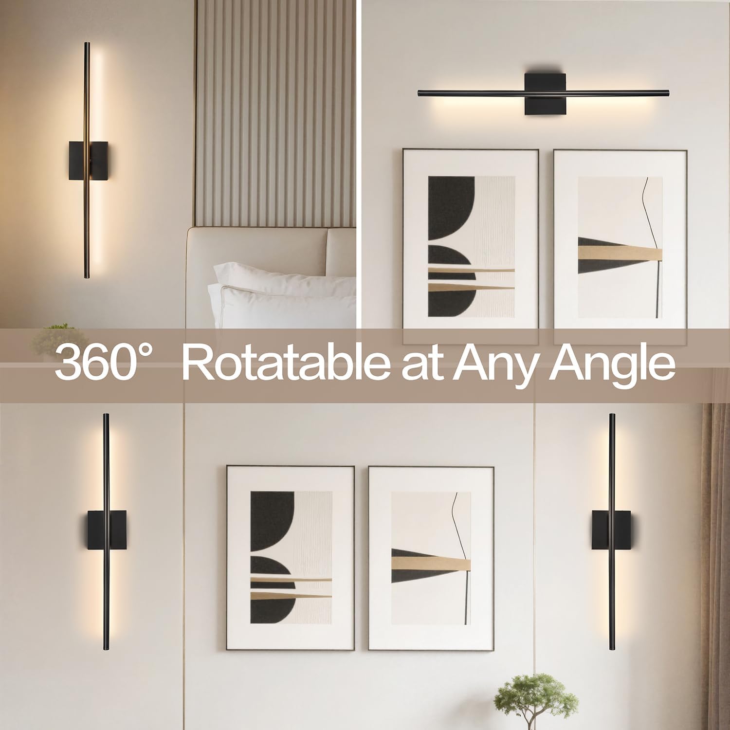 Rechargeable Wall Sconce Set of Two, Modern Wireless Black Wall Sconces with Remote, 28.35Inch Dimmable Indoor Home