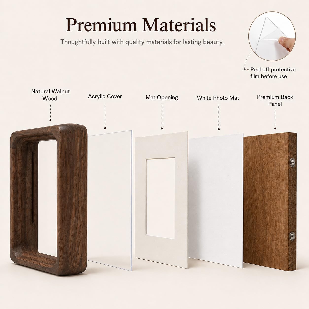 Wood Magnetic Picture Frame / Walnut / 2.2 x 3.4