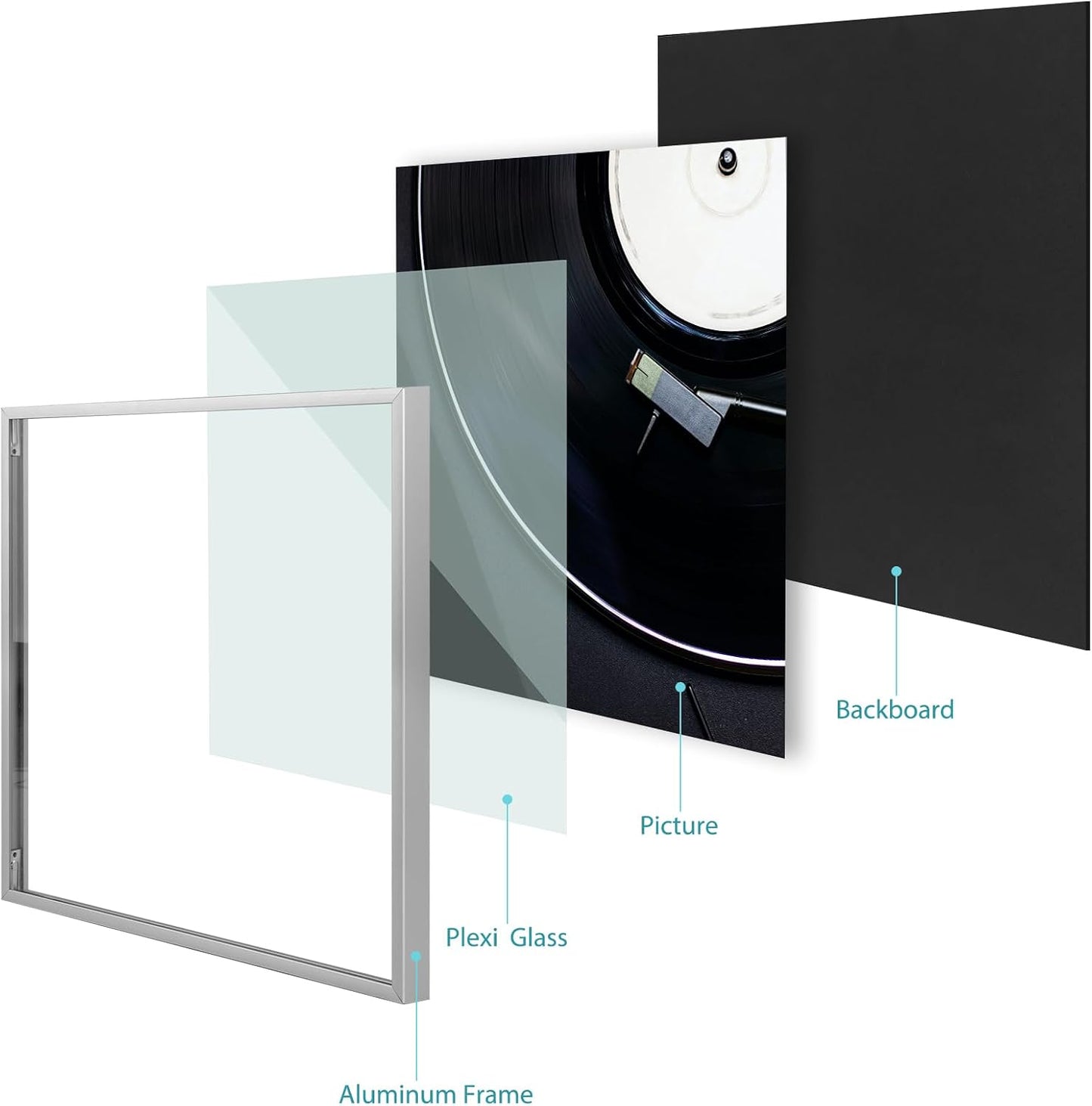 Golden State Art 12.5x12.5 Silver Aluminum Album Frame 5 Pack | Brushed Metal Vinyl Record Frame for 12'' Album Cover
