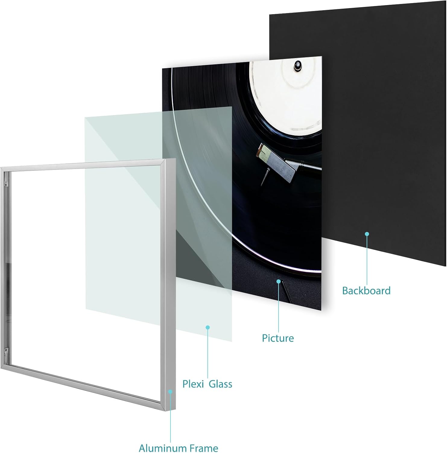 Golden State Art 12.5x12.5 Silver Aluminum Album Frame 5 Pack | Brushed Metal Vinyl Record Frame for 12'' Album Cover