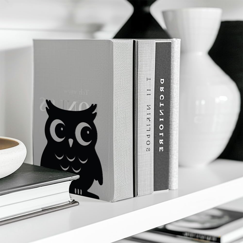 Metal Bookends / Modern Decorative Heavy Duty Study Book Support Stoppers / Owl
