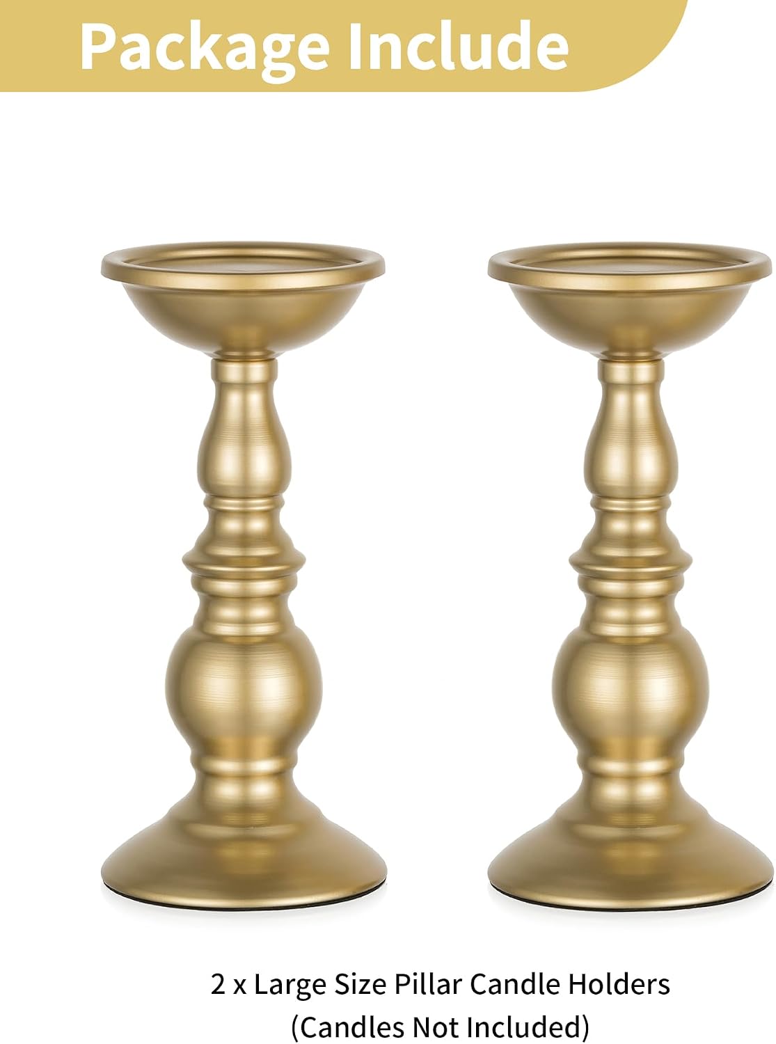NUPTIO Brass Pillar Candle Holders: Gold Tall Stand for 3" Candles (2 x L) | Metal Candle Centerpieces Decoration for