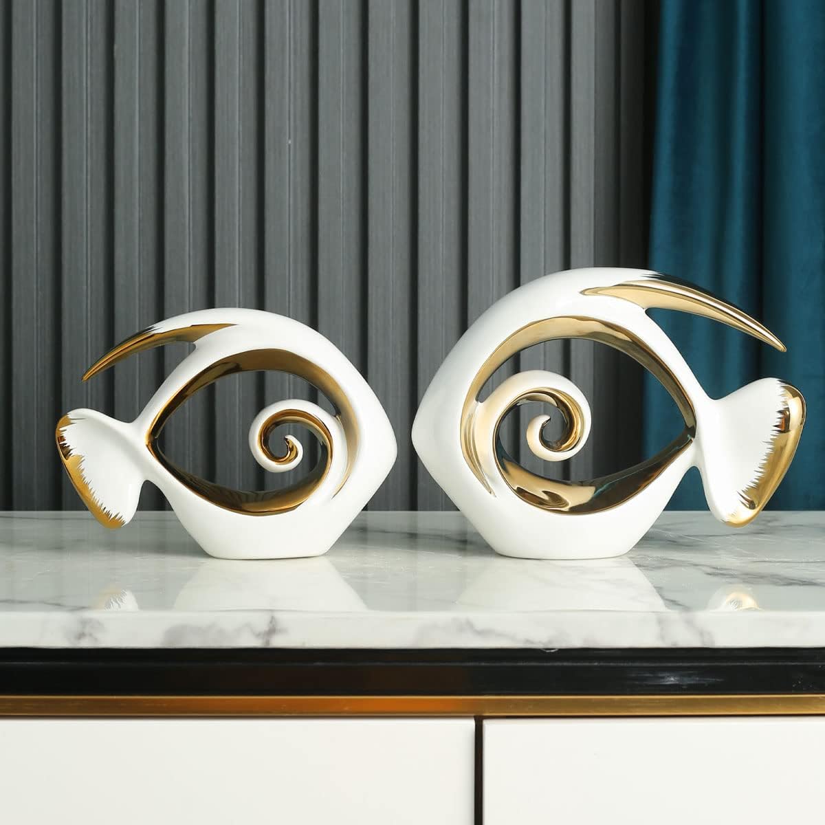 Gold Ceramic Fish Figurines / White / Small