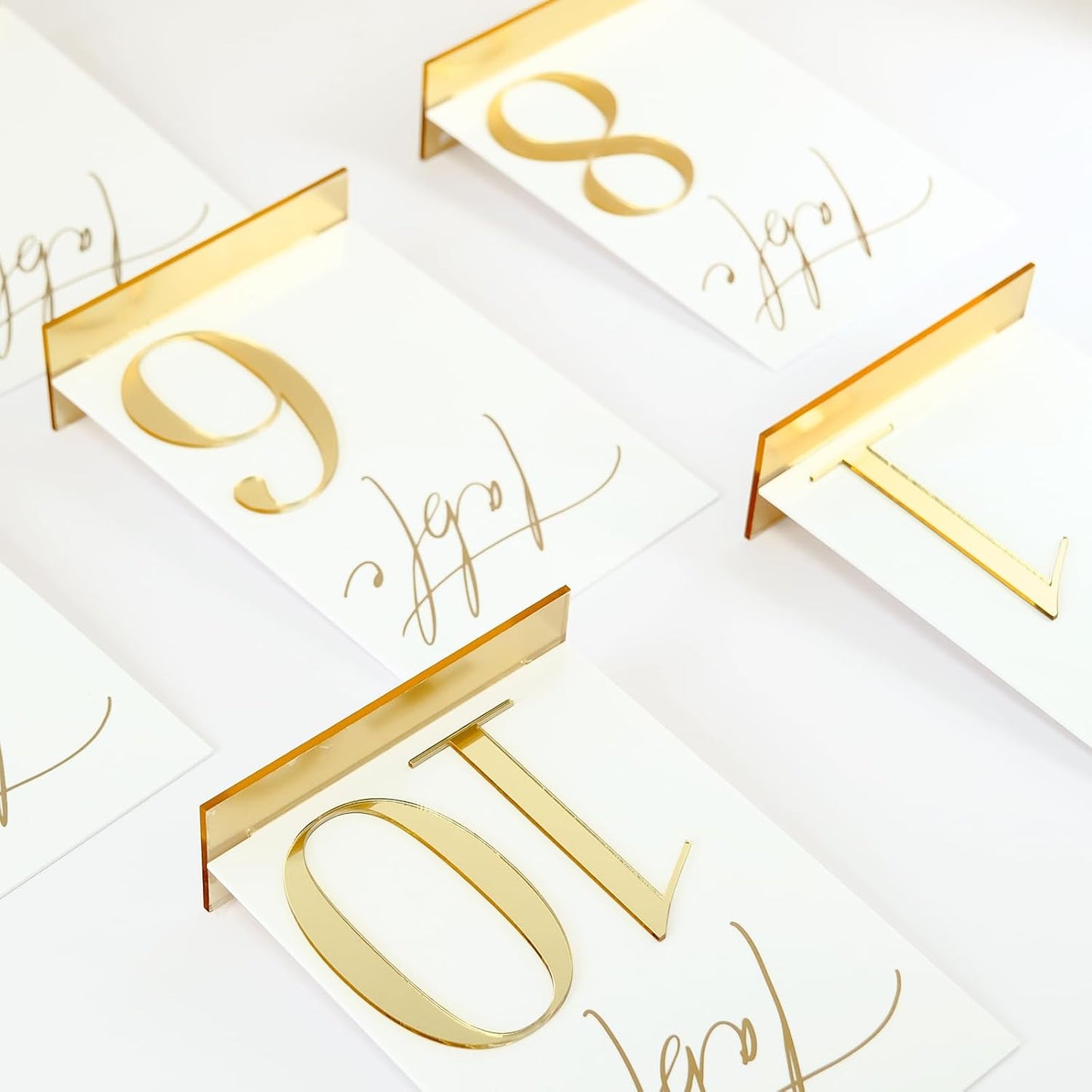 Acrylic Wedding Table Numbers 1-15 with Stands, 5"x7" White Acrylic Signs with 3D Gold Mirror Numbers, White and Gold