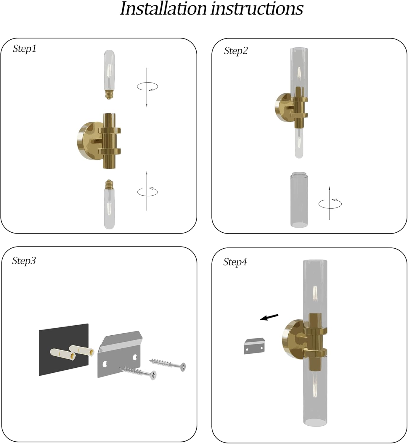 Battery Operated Wall Sconces, Wall Lights, Gold, 16.5 Inch, Easy Install | Glass Dimmable Wireless Rechargeable