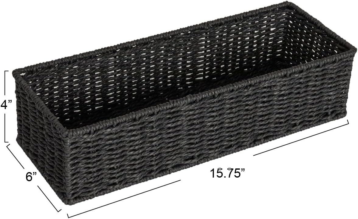 Handwoven Paper Rope Rectangular Storage Basket / Black Paper Rope