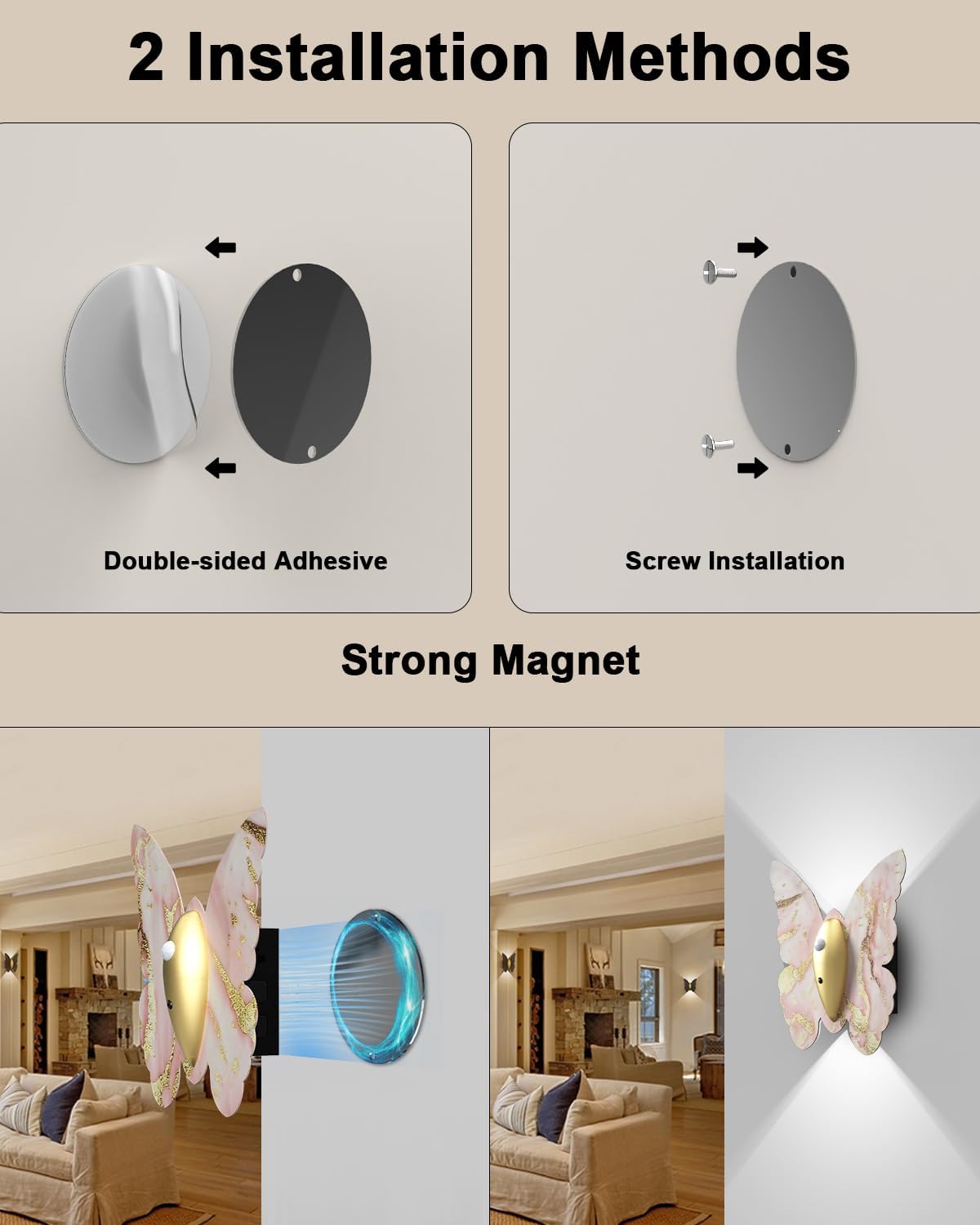 Eneru Motion Sensor Wall Sconce Set of 2, Rechargeable Wall Lights, Indoor | 5000mAh Battery Operated Wall Sconces