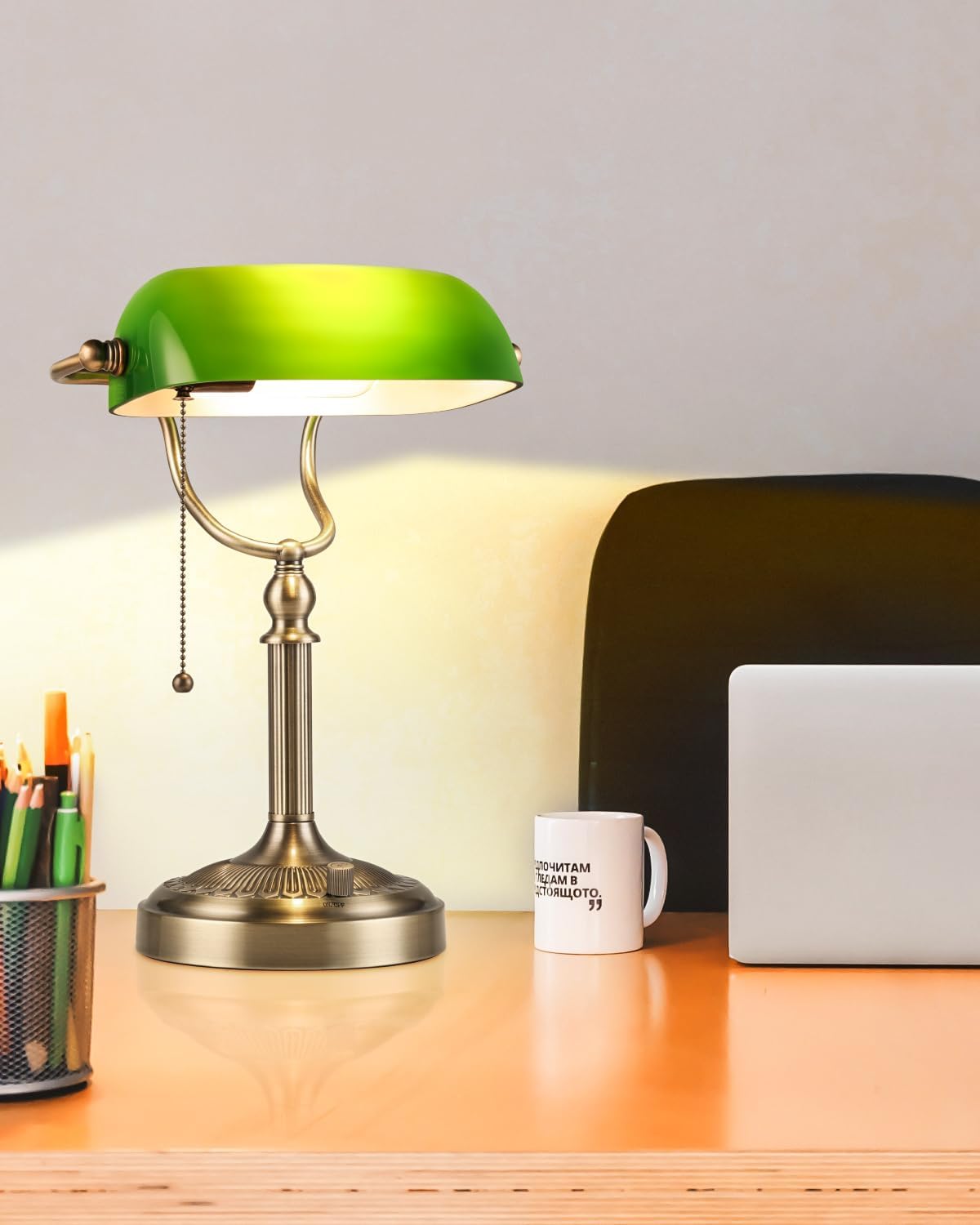 Green Stepless Dimmable Glass Bankers Desk Lamp | Table Lamp Plug in Fixture for Study, Office, LED Bulb Included