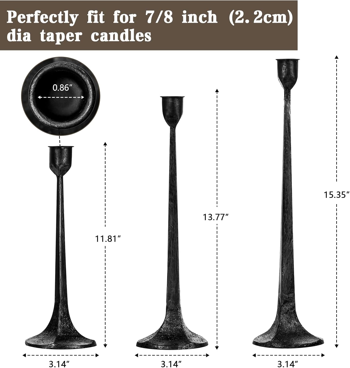 Iron Taper Candle Holder Set of 3 - Decorative Tall Candle Stand | Candlestick Holder for Wedding, Dining Table, Party
