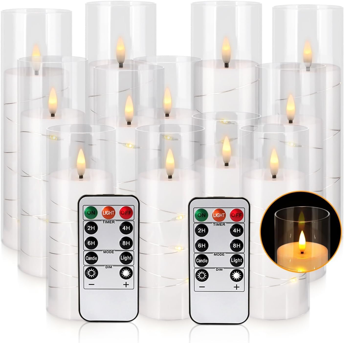 YOROXRG Flickering Flameless Candles Battery Operated with Remote,Led Pillar Candles with Realistic Moving Wick Candles