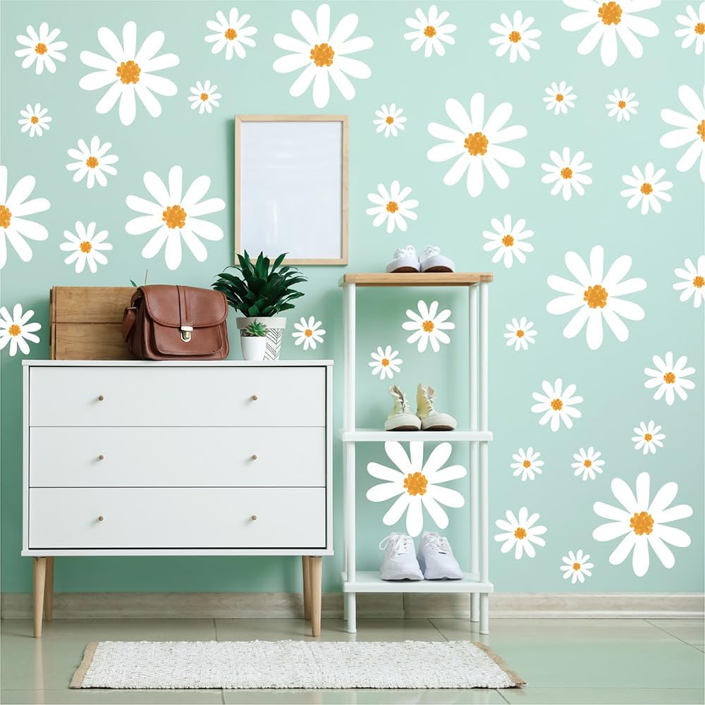 Large Daisy Wall Decals / White / Set of 56