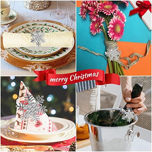Legigo Set of 8 Christmas Xmas Snowflake Napkin Rings Set- Metal Diamond Snow Xmas Napkin Ring Holders for Cloth Napkins, Christmas Holiday Party Dinner Table Decoration