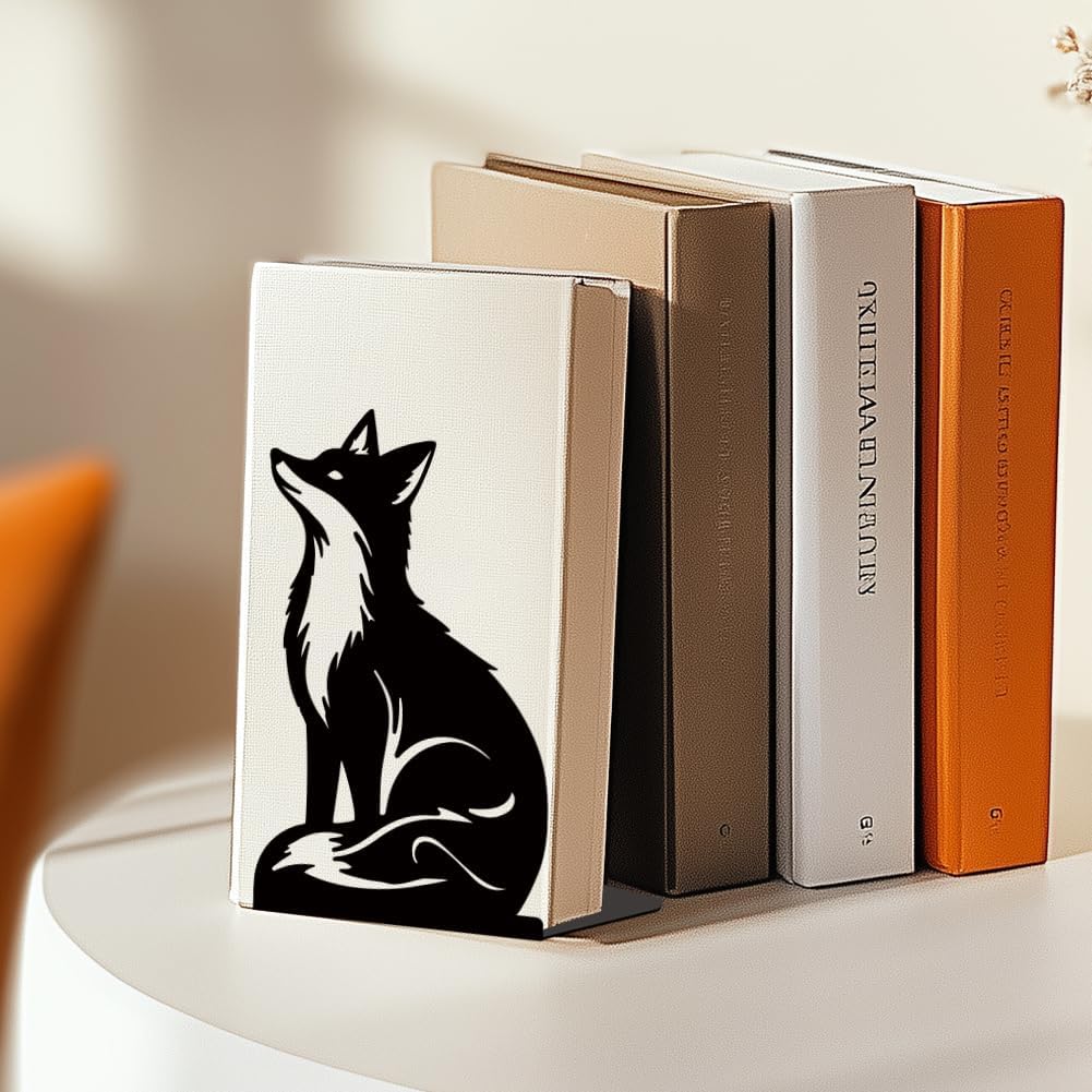 Metal Bookends / Exquisite Bookshelf Decor Book Ends for Heavy Books / Fox / Black