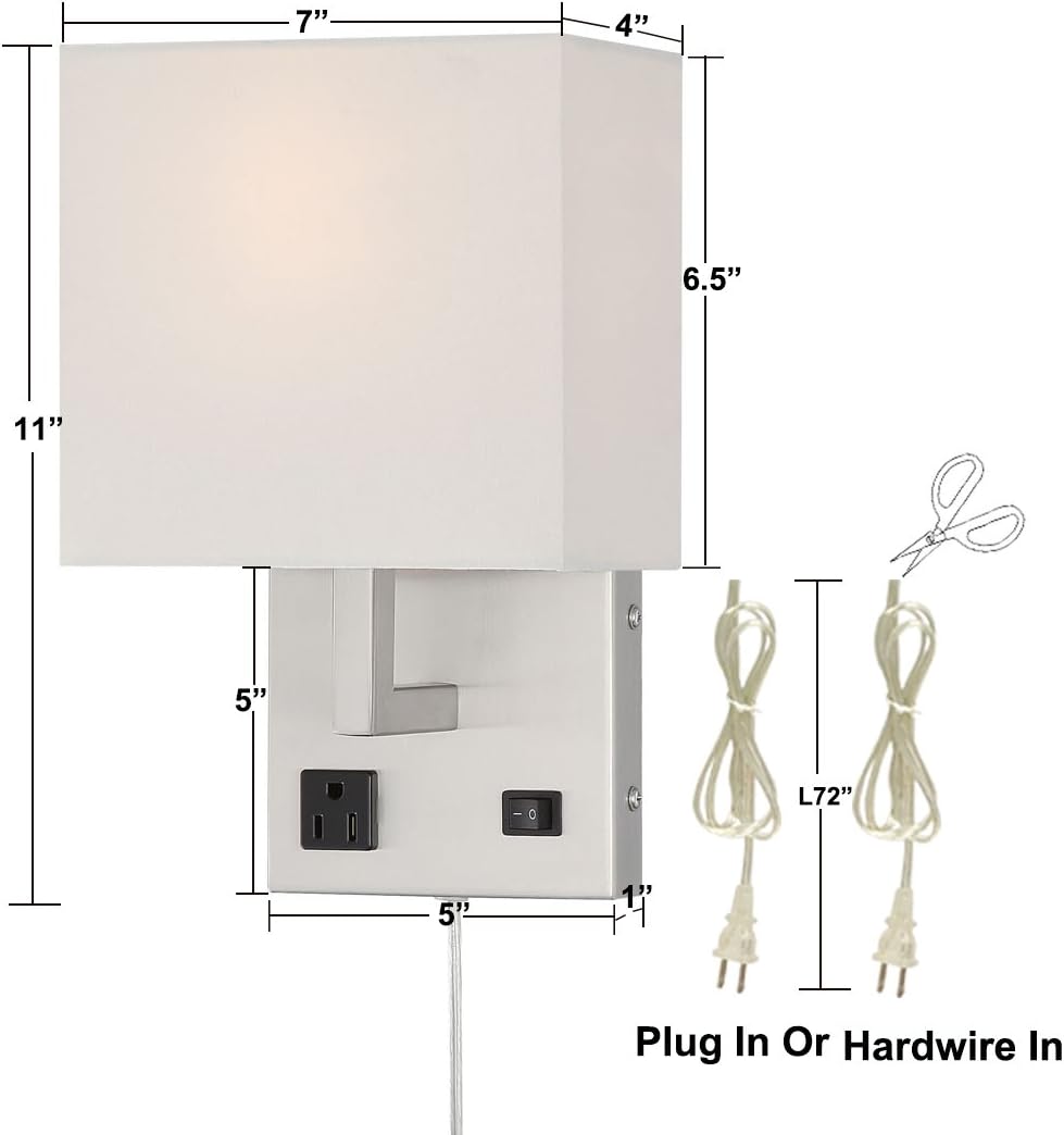 HomeFocus - Bedside Wall Light with Outlet,Wall Lamp,Wall Sconces,Wall Lamp for Bedroom,Living Room,Wall Light for Home