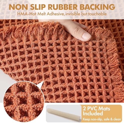 MIULEE Fall Orange Set of 2 Waffle Bathroom Rugs Boho Mat 17"x24"+18"x30"