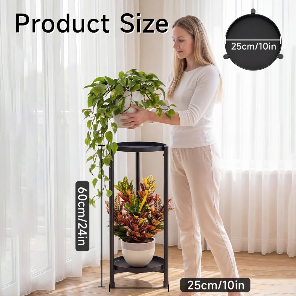 2 Tier Black Plant Stand Indoor Outdoor,30 Inch Tall Metal Flower