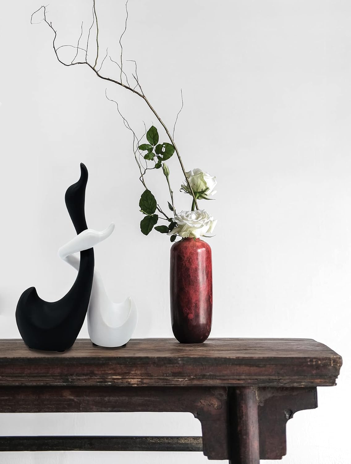 Decorative Figure swan Pair 9" high as Handmade Ceramic Sculpture Set / Black