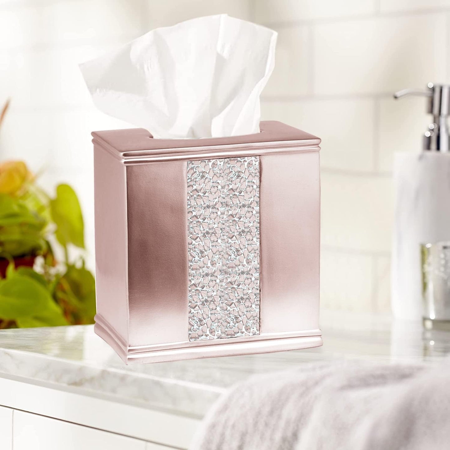 Zahari Home 2pc Sinatra Modern Bath Accessories Set Waste Basket & Tissue Box Modern Decorative Beautiful Designs