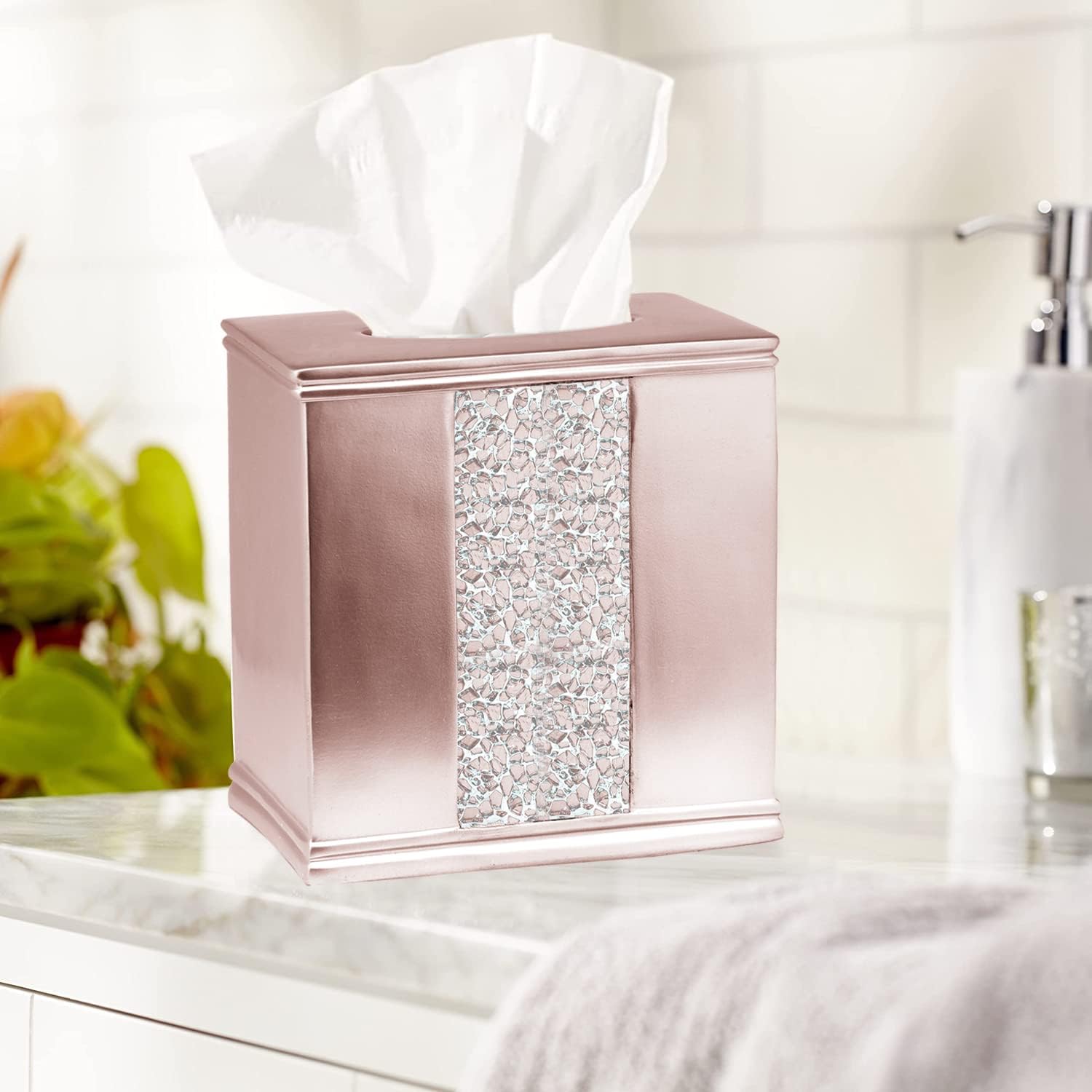 Zahari Home 2pc Sinatra Modern Bath Accessories Set Waste Basket & Tissue Box Modern Decorative Beautiful Designs