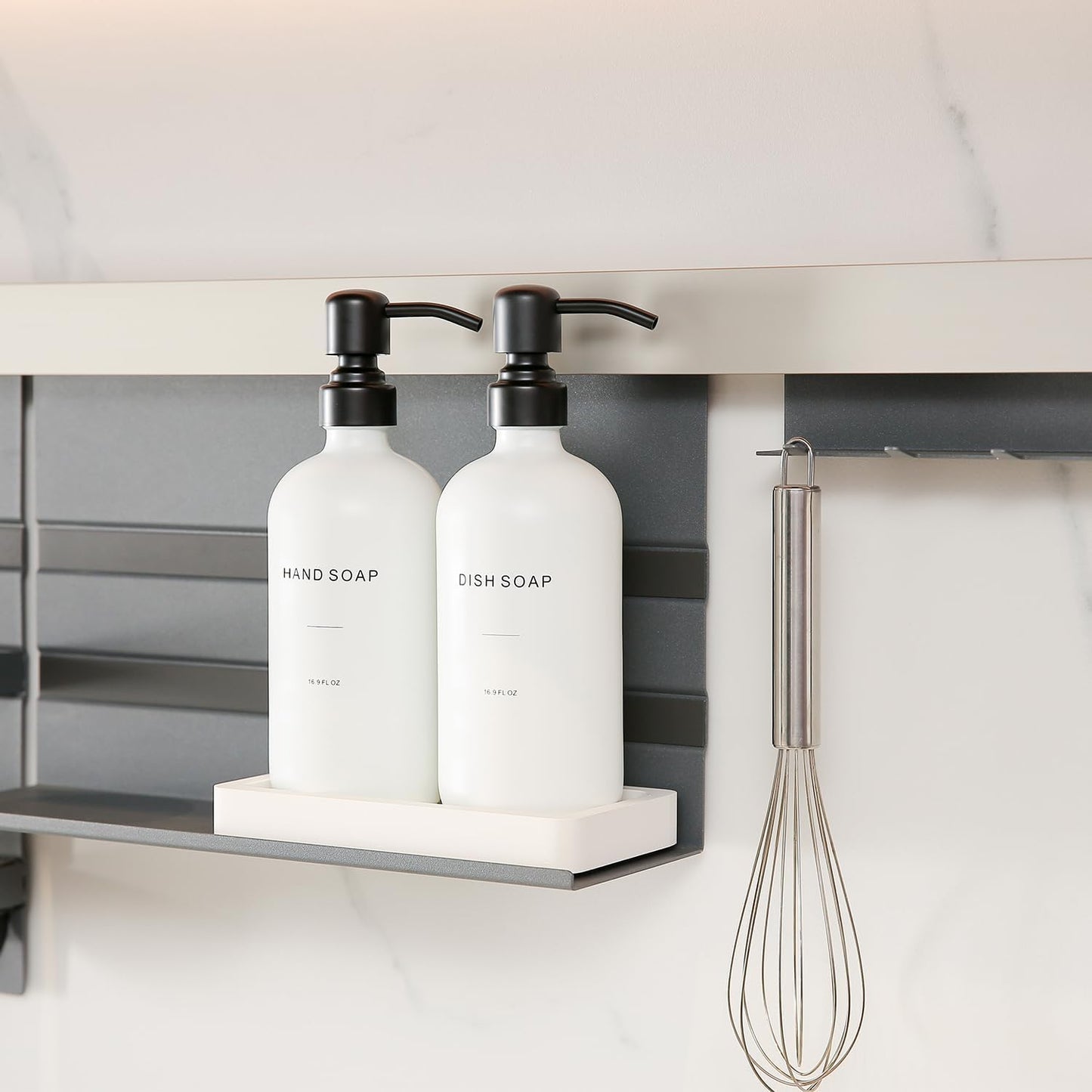 Prus Waso Kitchen Soap Dispenser Set, White Soap Dispenser with Black Stainless Steel Pump, Perfect for Modern Kitchen