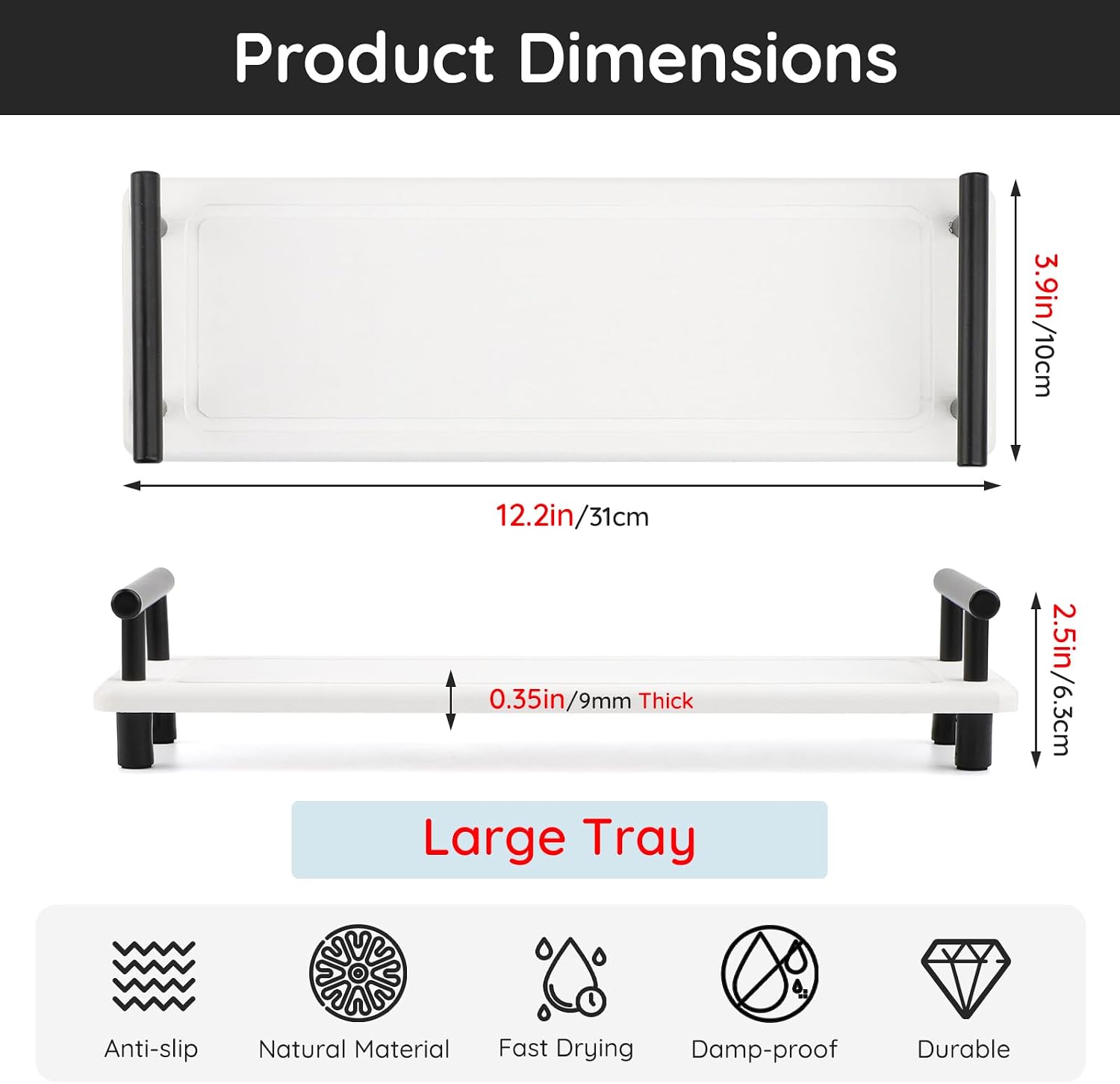 in Bathroom Tray / White / 12.2 x 3.9 x 2.5