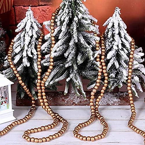 Christmas Wooden Bead Garland Wood Bead Garland Christmas Tree Decorations for Xmas Holiday / Gold