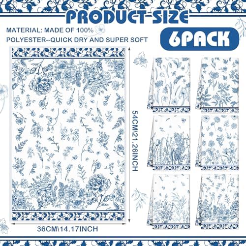 Redbaker 6 Pcs Floral Kitchen Towels Wildflower Butterfly Porcelain Style