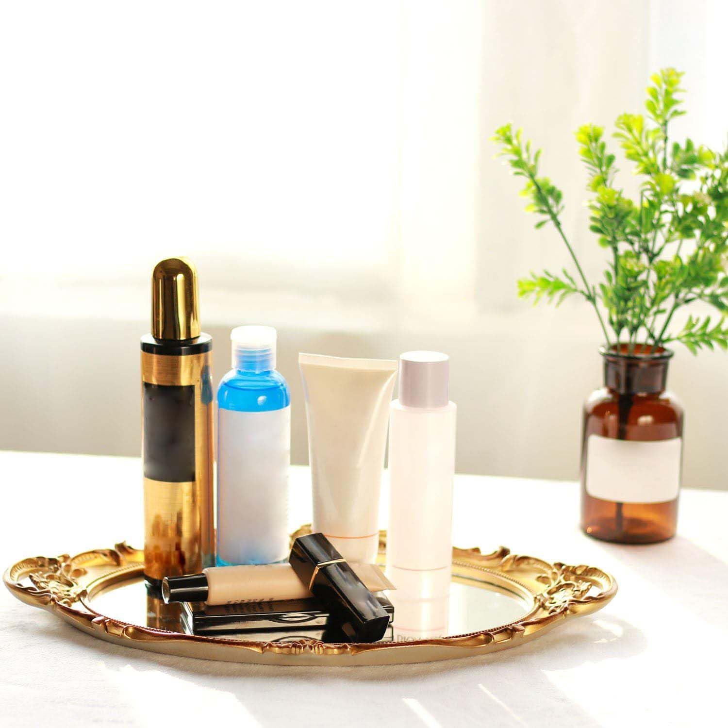 Serving Tray / Makeup Organizer / Gold / 9.8 x 14.6