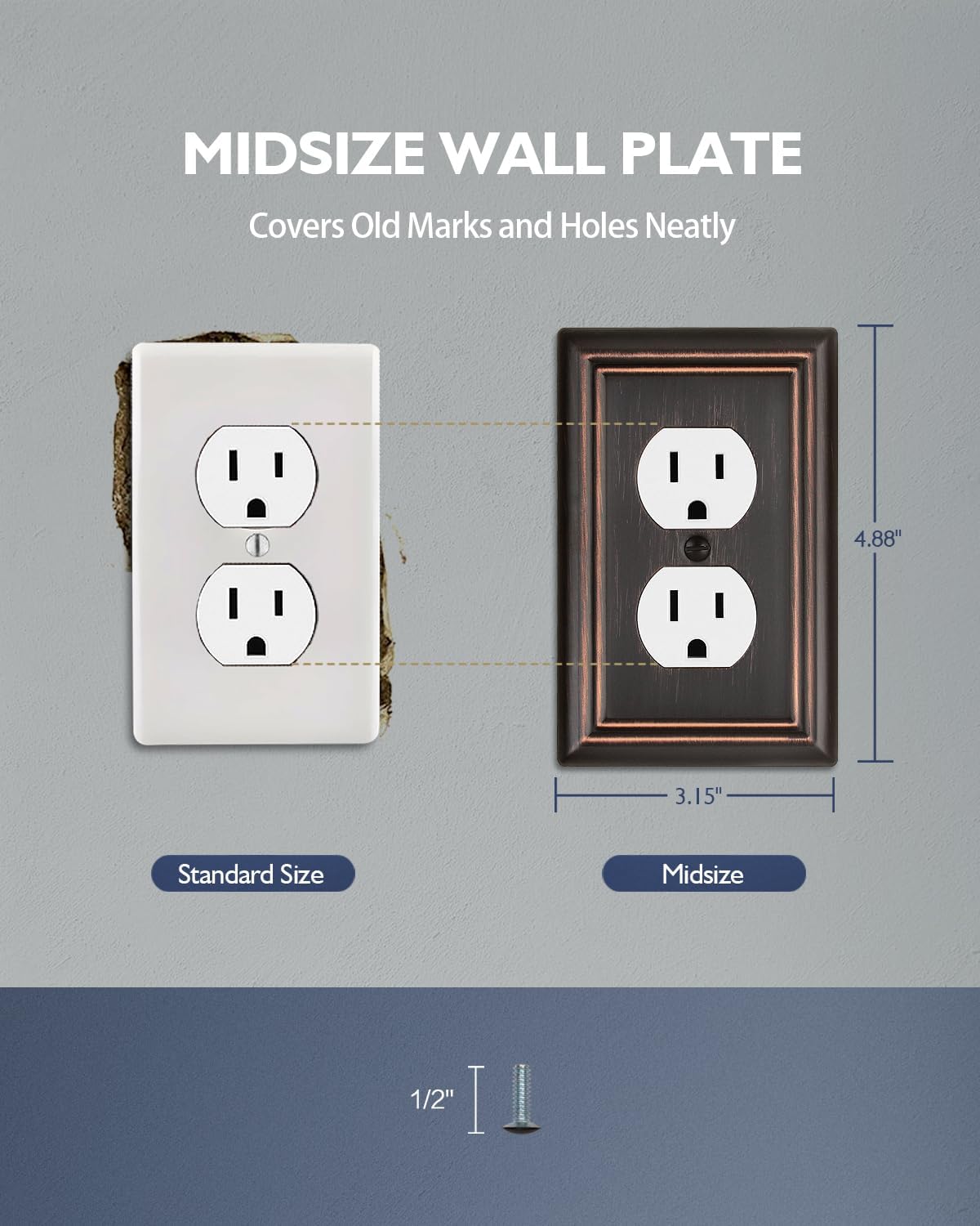 Switch Plates Outlet Covers, 6-Pack Metal Wall Plates, Aged Bronze | Midsize Duplex Outlet Cover for Electrical