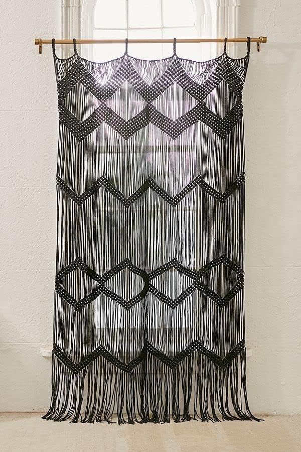 Macrame Curtain Boho Window Macrame Doorway Curtain Macrame Wall Decor Bedroom Headboard / Black