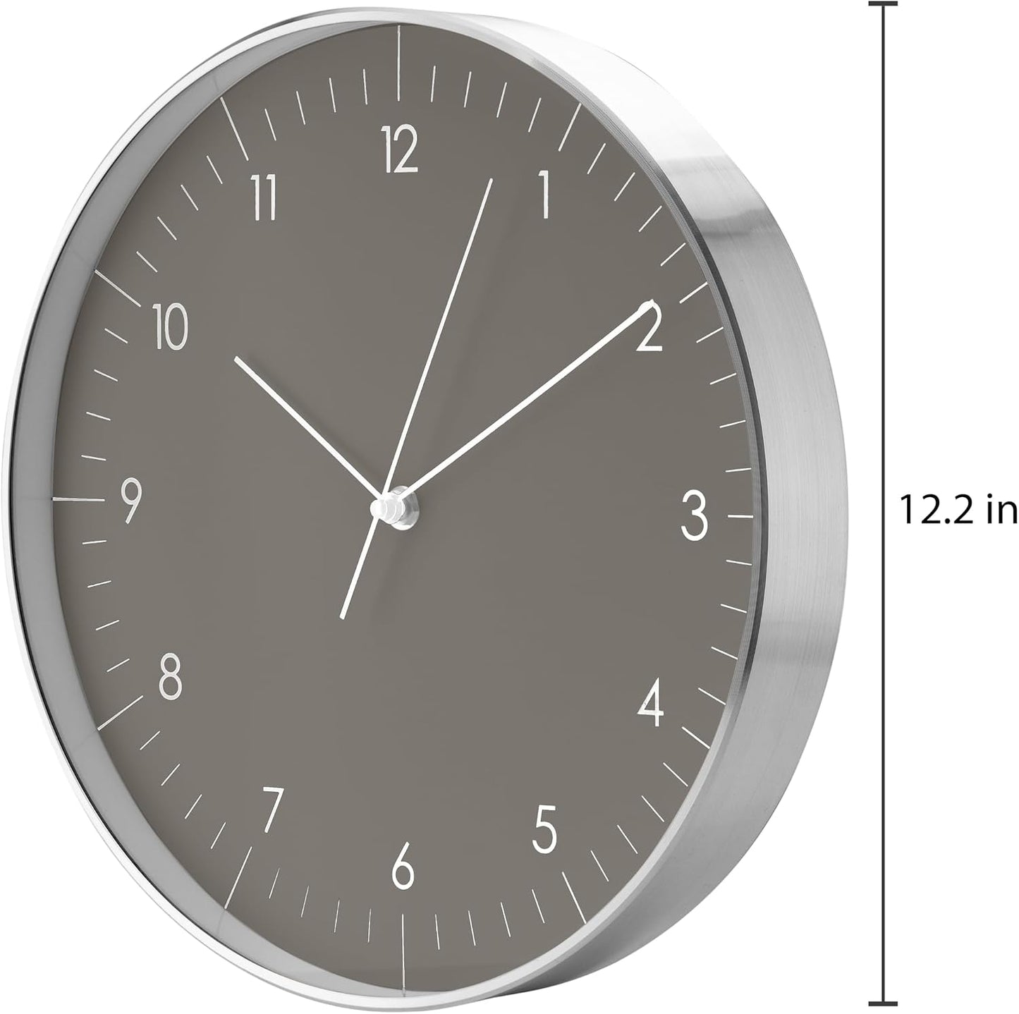 Modern Silent Quartz Wall Clock, 12in, Dark Grey & Gold | Chic & Minimalist, Non-ticking, Analog, Arabic numerals