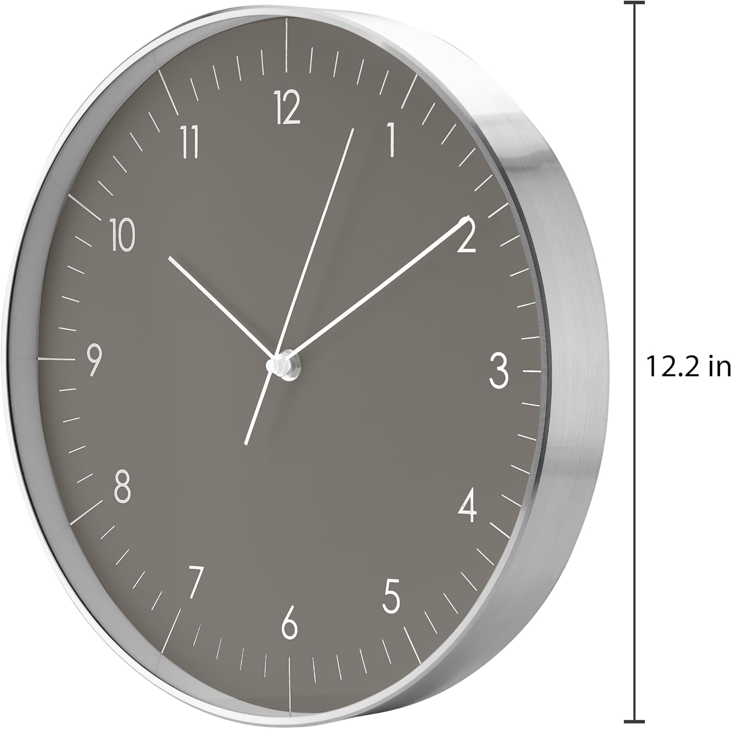 Modern Silent Quartz Wall Clock, 12in, Dark Grey & Gold | Chic & Minimalist, Non-ticking, Analog, Arabic numerals