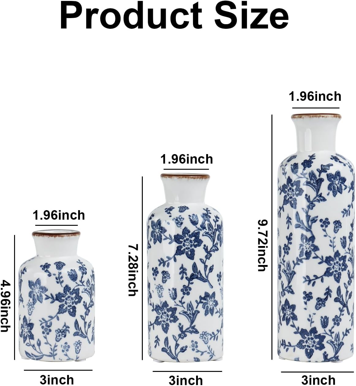 Ceramic Vase / Vintage Ceramic Flower Vases / Blue / Set of 3