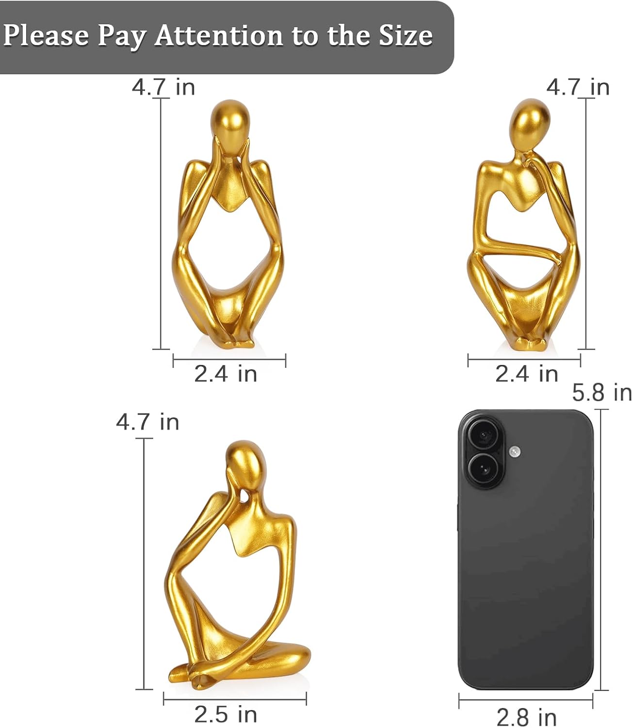 Sandstone Resin Thinker Style Abstract Sculpture Statue Collectible / Small Gold / Set of 3