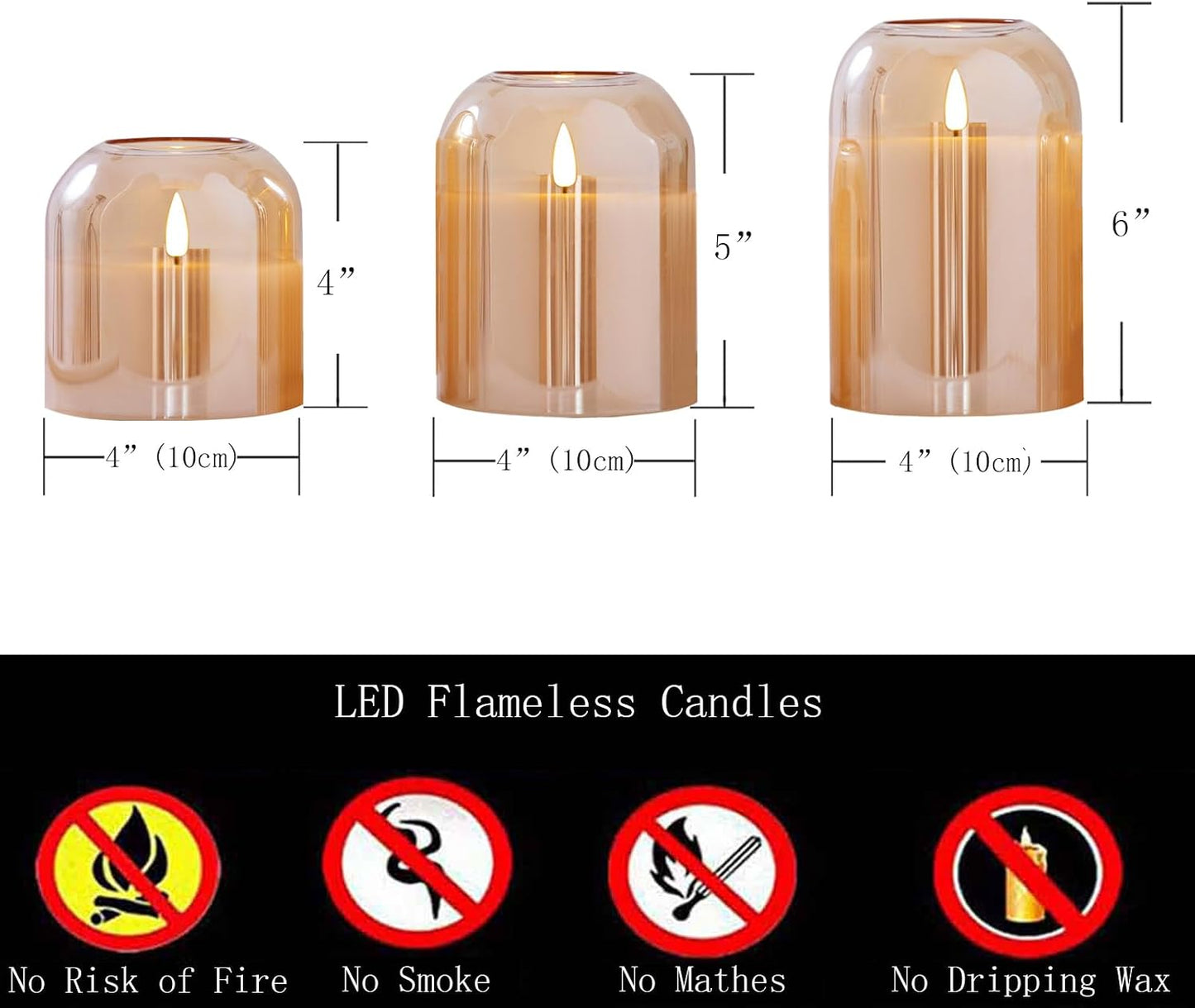 volnyus Gold Glass Flameless Candles with Remote Battery Operated Flickering LED Pillar Candles Real Wax 3D Wick Φ4 H