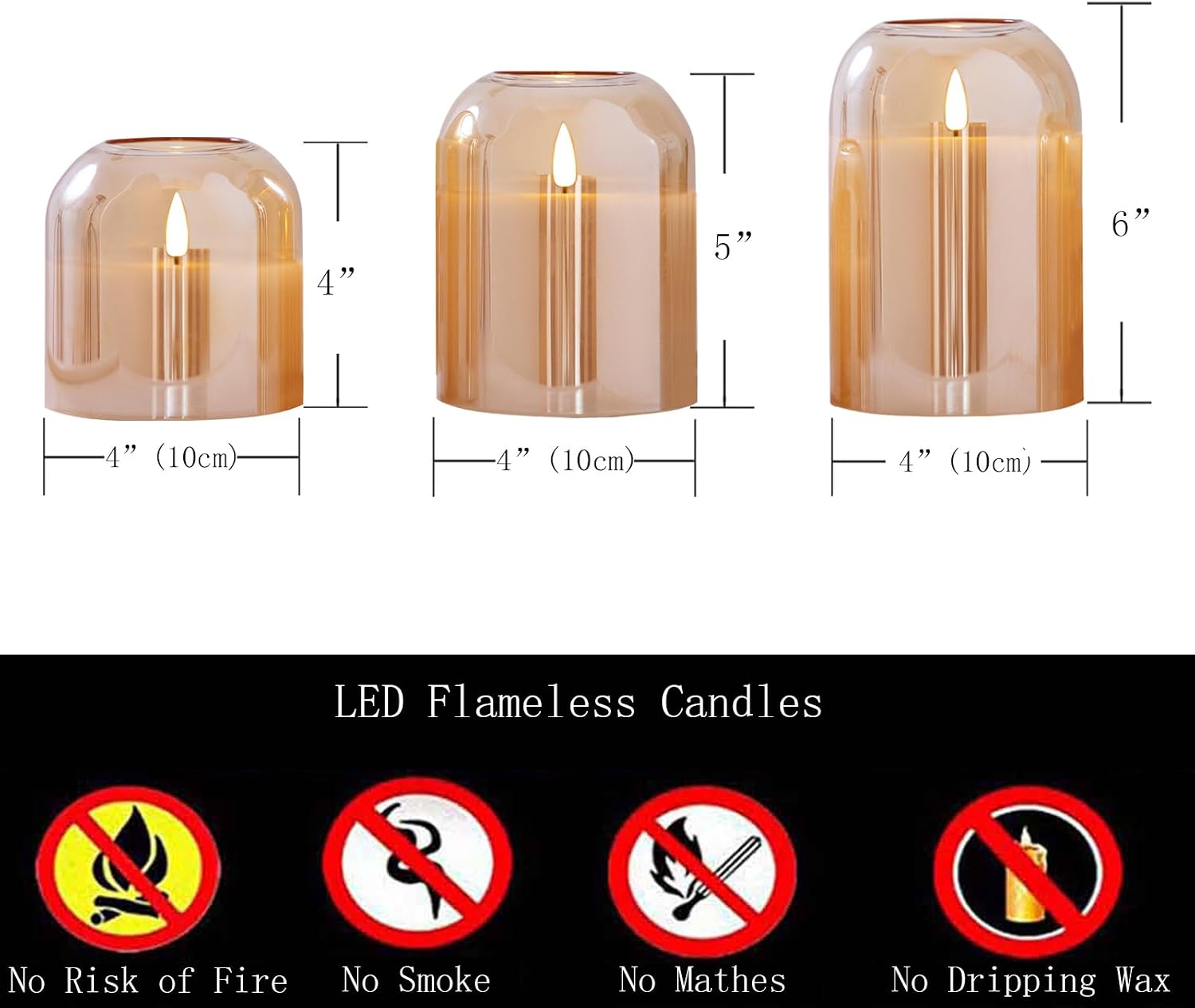 volnyus Gold Glass Flameless Candles with Remote Battery Operated Flickering LED Pillar Candles Real Wax 3D Wick Φ4 H