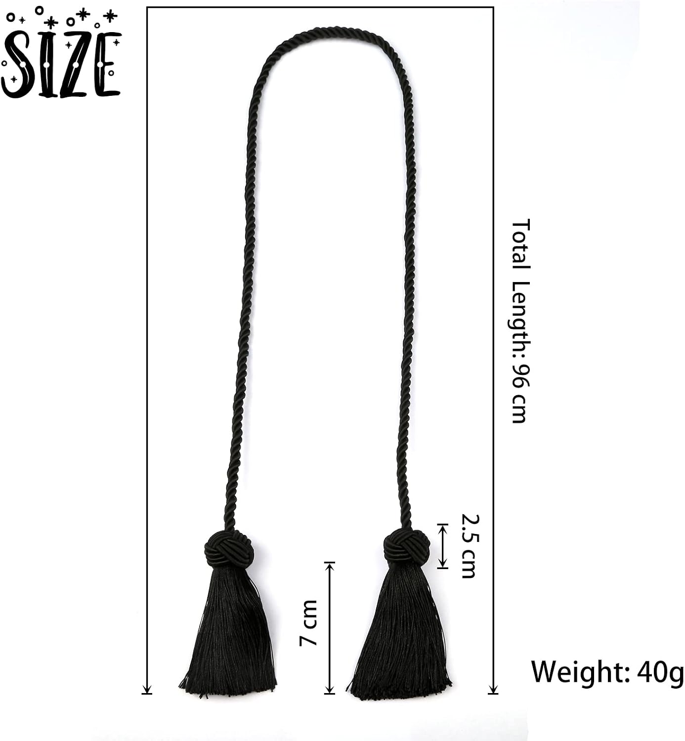 BEL AVENIR 6 Pack Handmade Rope Tassel Curtain Tiebacks | Decorative Curtain Holdbacks with Tassel (Black, 6 Pack)