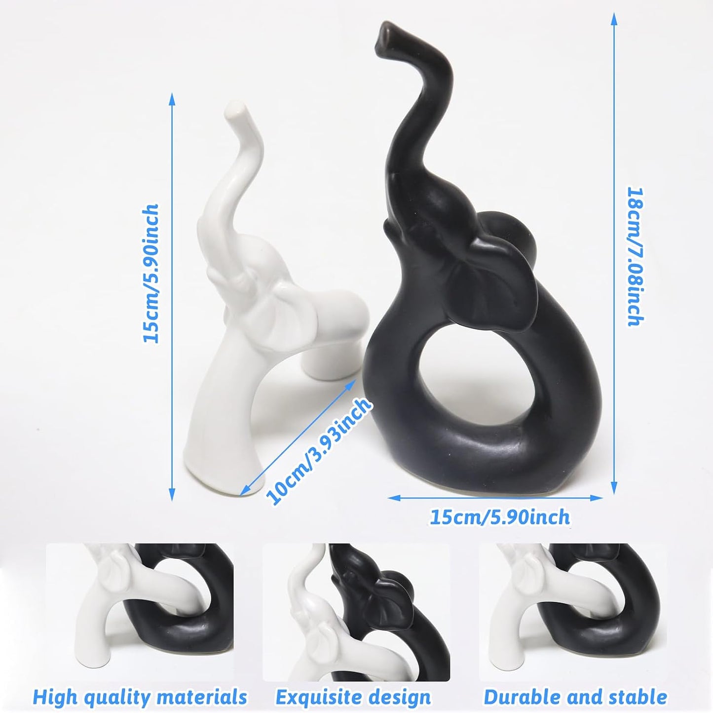 Loving Pair of Elephants Statues Figurine / Black White-elephant