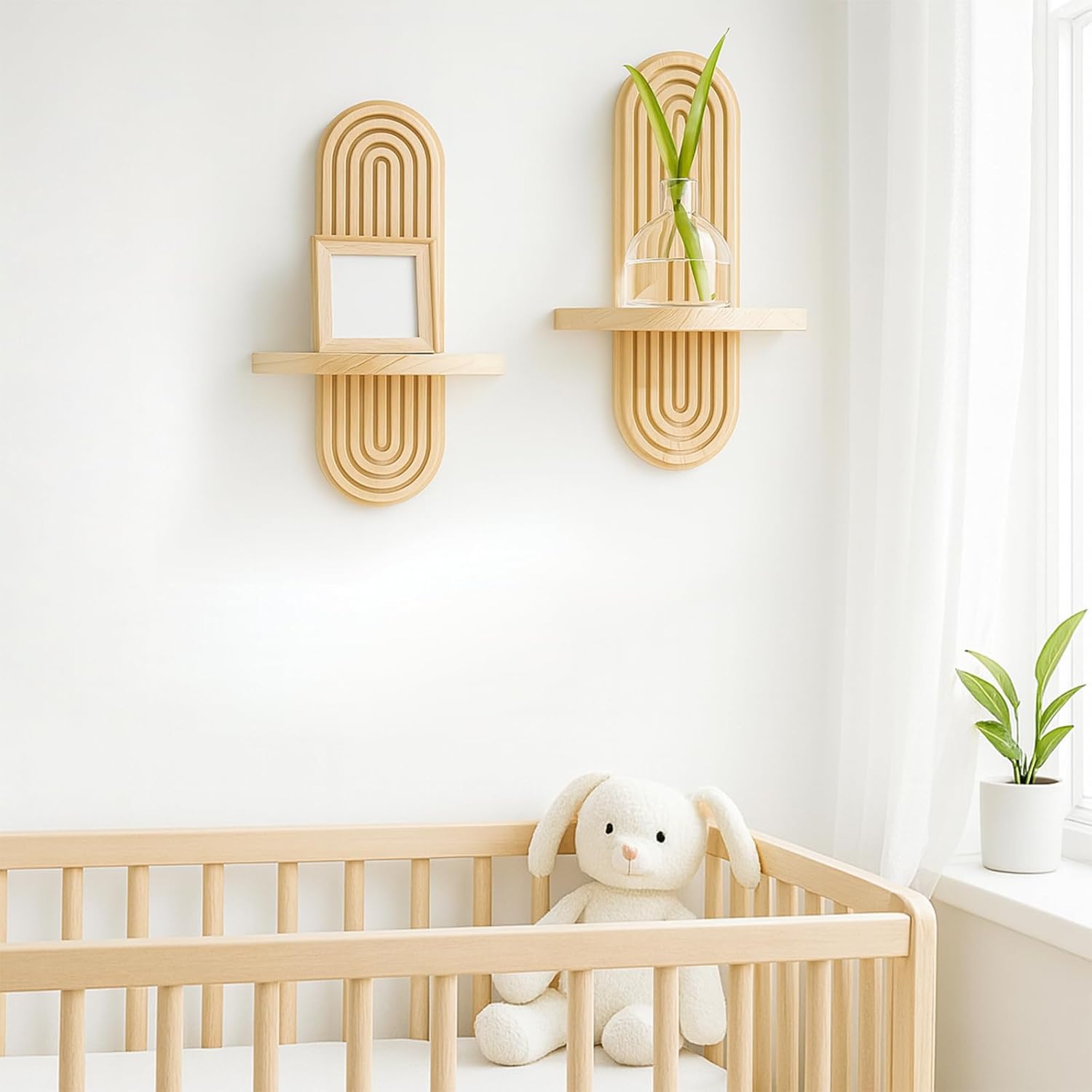 Handmade Solid Wood Floating Shelves Rainbow Arch Trinket Storage Rack Wall / 1 Beige / Set of 2