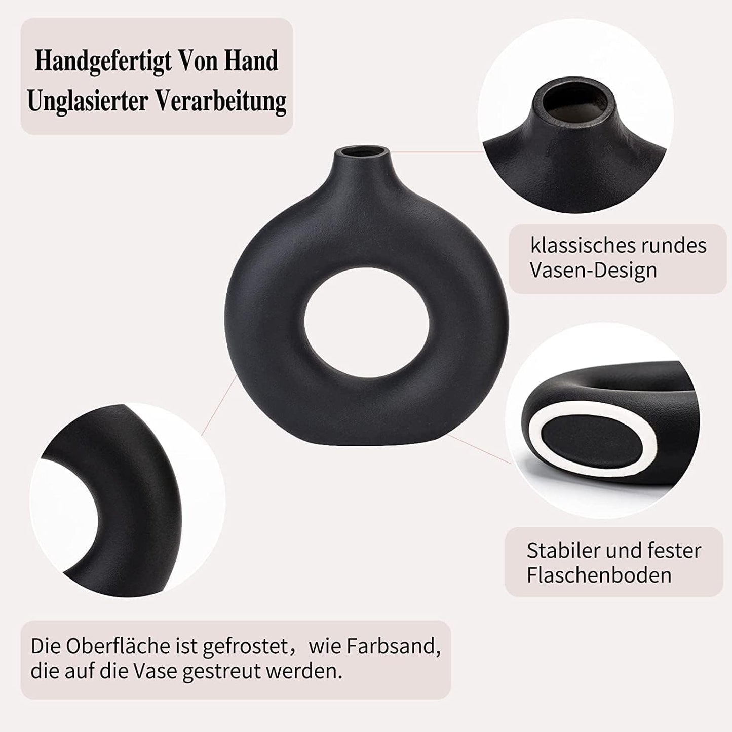 Ceramic Vase / Black / Donut / Set of 2