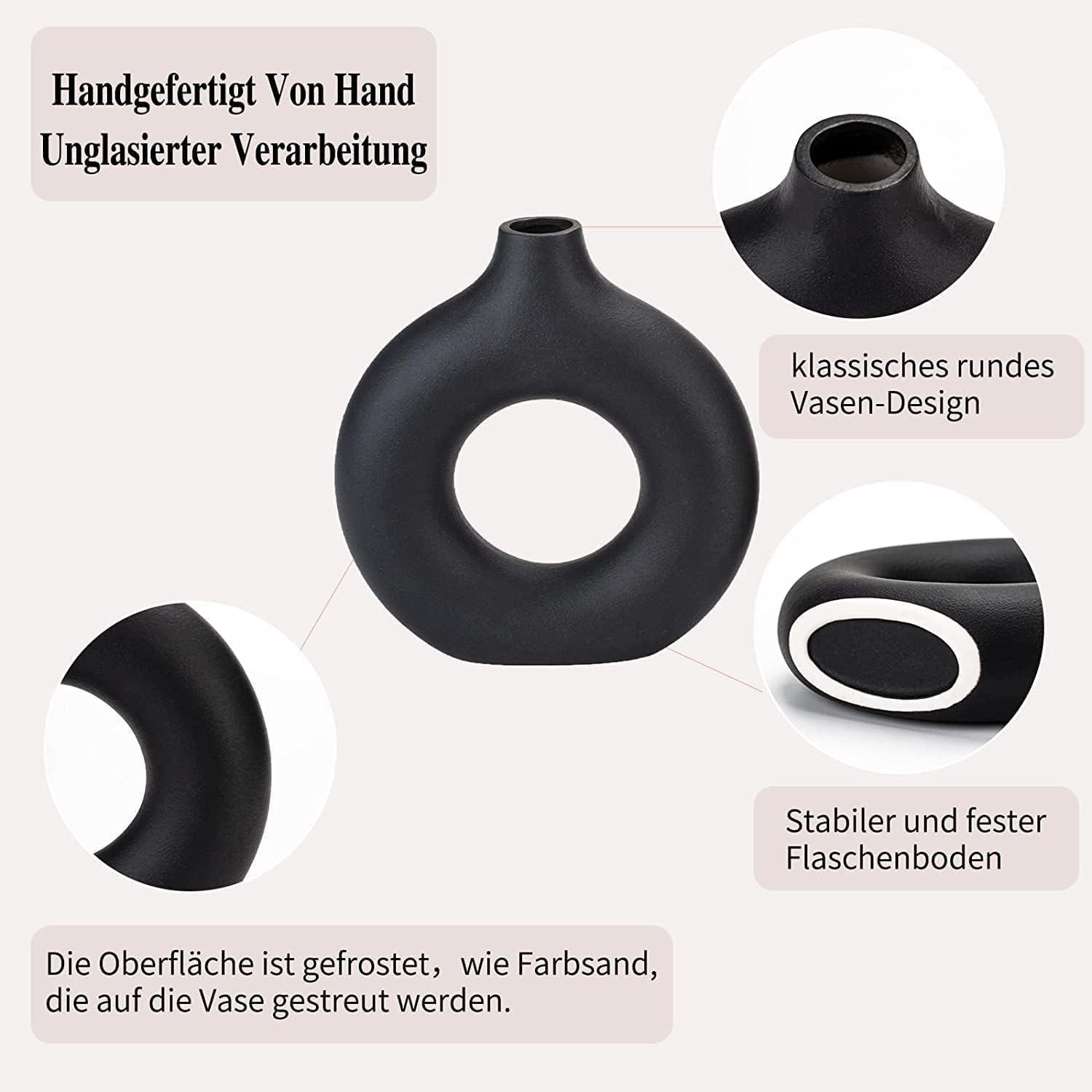 Ceramic Vase / Black / Donut / Set of 2